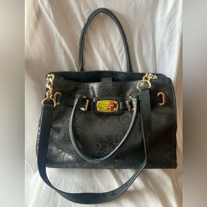 Michael Kors $500 Tote Large Shoulder Crossbody bag Black Suede leather Snake